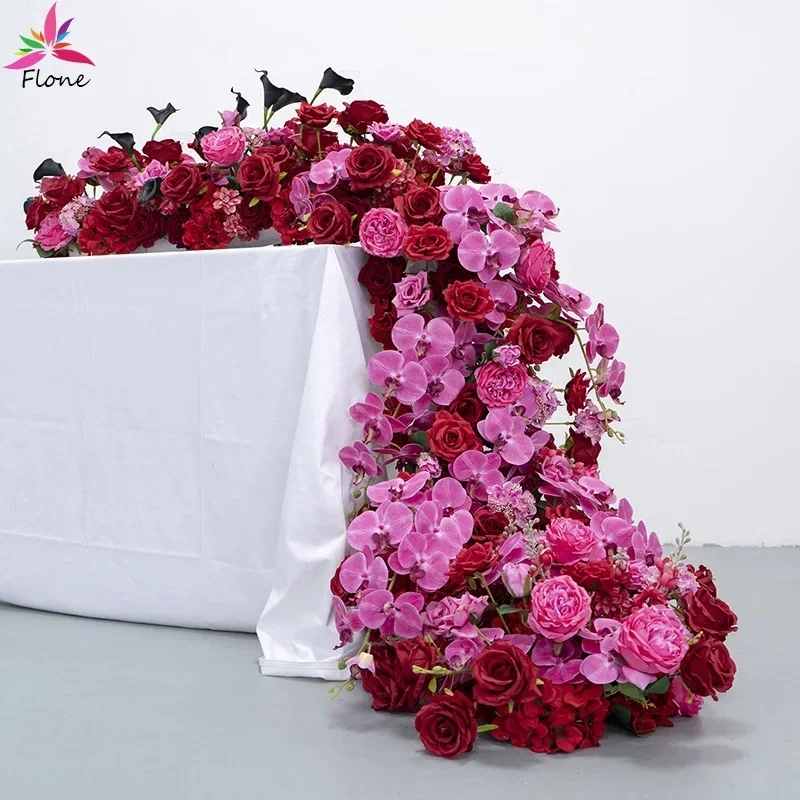 Party Decor Table Flower Arrangements Wedding Centerpieces Tables Red Pink Rose L7.8ft Fleur Artificielle Runners Decor Props