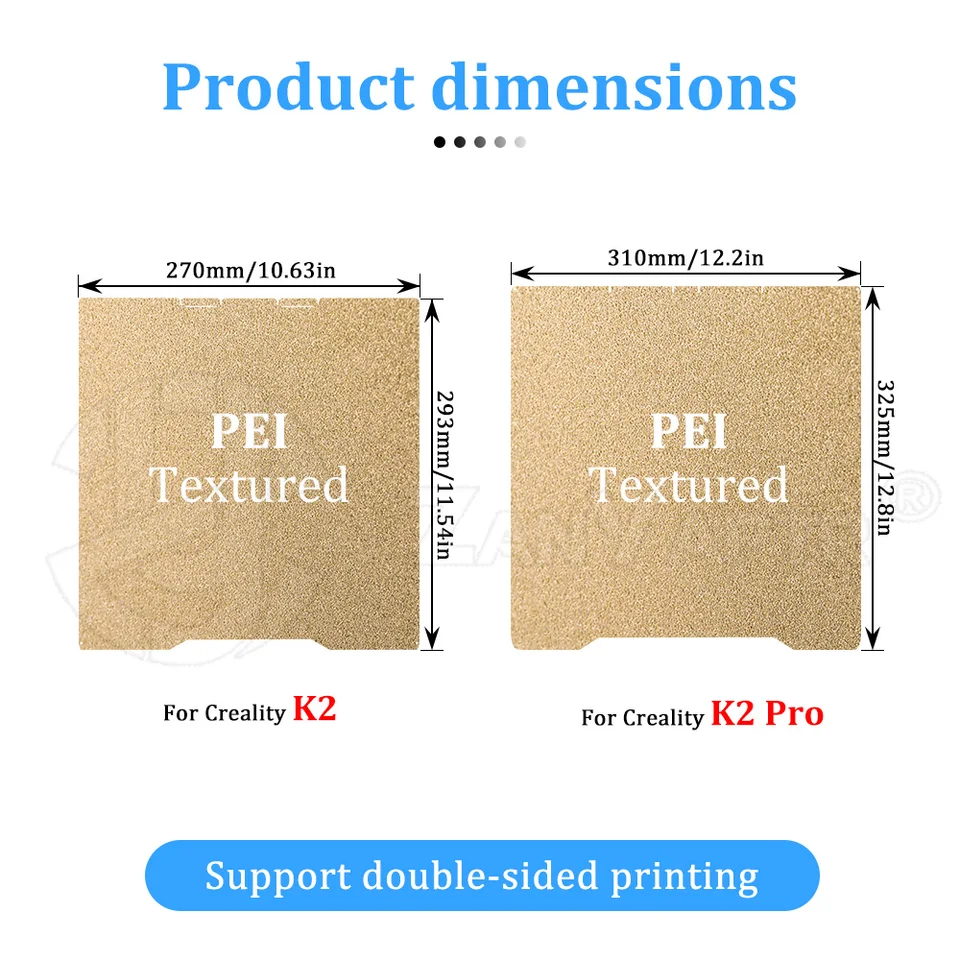 Produktbild von Feeshoppher Drucker-Bauplatte Für K2 Plus – 370x370x0,5mm, PEI-beschichtet, Doppelseitig, Federnd