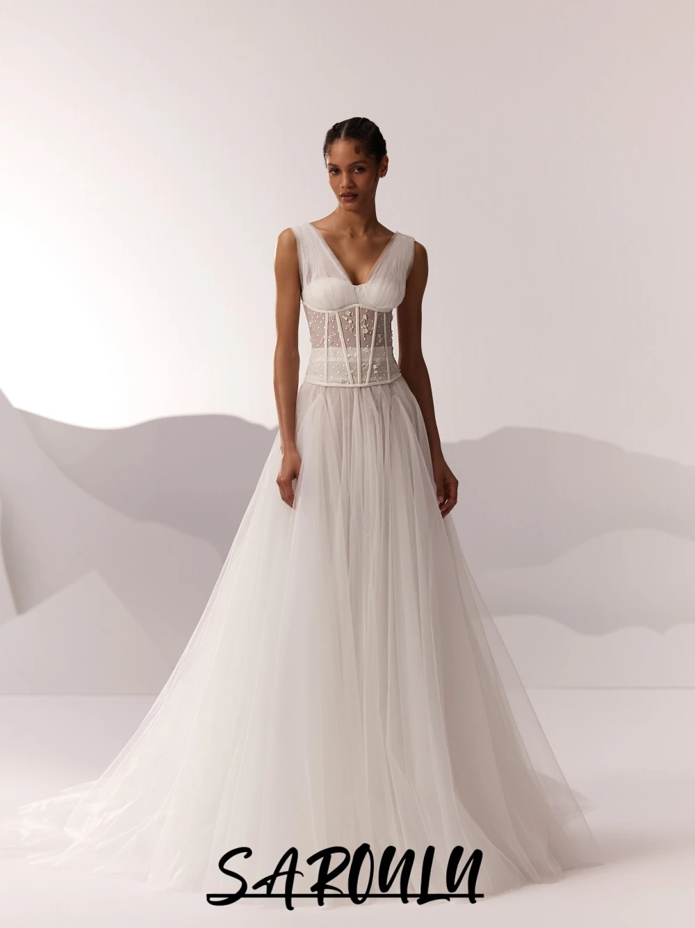 

White Glitter Sheer Corset Wedding Dress Customized Modern A Line Tank Sleeves Bridal Gown Beaded Dreamy Plus Size Bride Wear