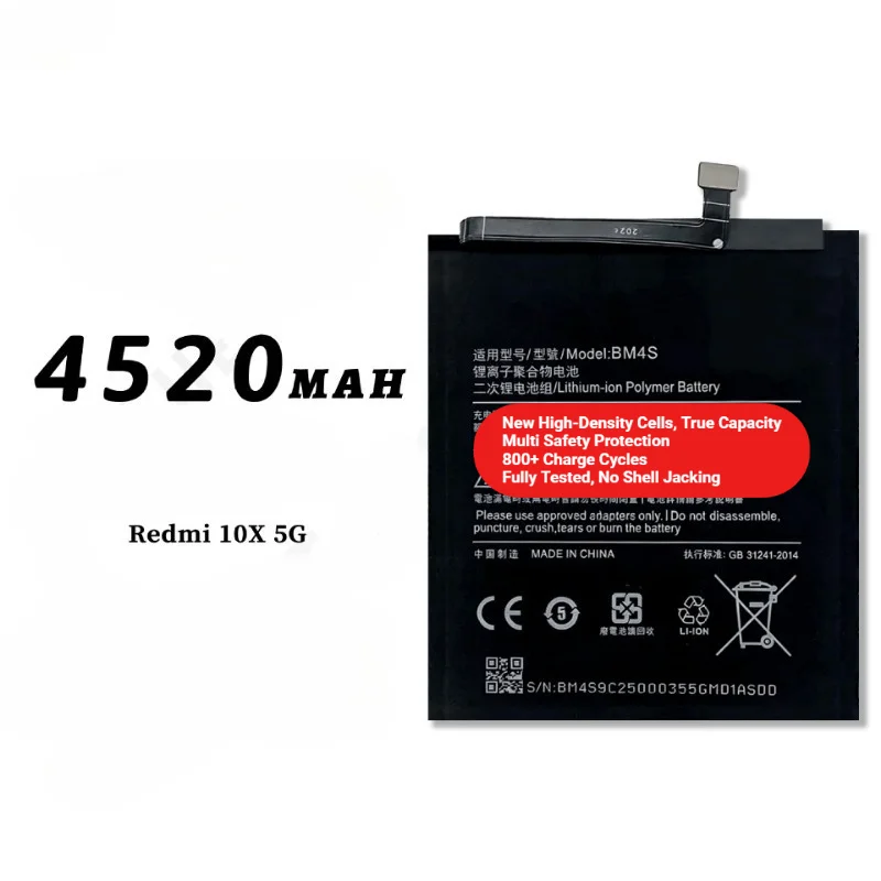 BM4S for Xiaomi Redmi 10X/Redmi 10X 5G Phone Battery 0 Cycle  High Capacity Battery Replacement Bateria Grade A Cell with Tools
