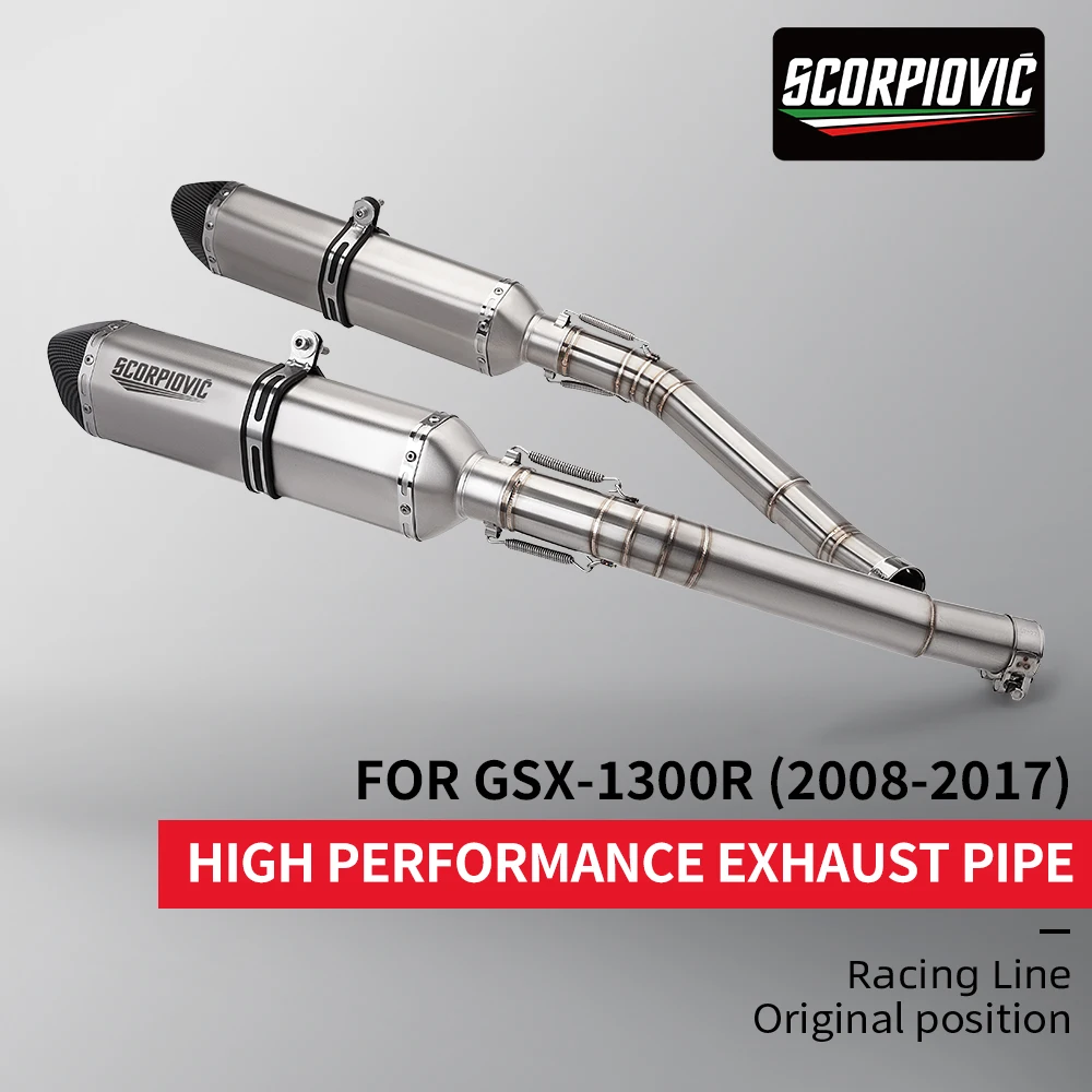

Motorcycle Exhaust System Full Set Stainless Steel Mid Pipe 470/370MM Tail Muffler GSX-1300R 2008-2017 Modified Racing Parts