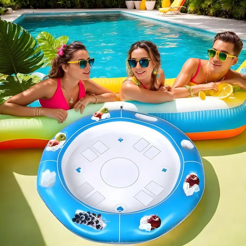 Floating Game Table For Pool Inflating Card Game Table For Swim Pool Drink Holder Design Activity Accessories With Playing Cards