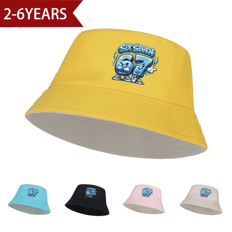 

SIX SEVEN Cartoon Fisherman's Hat with “67” Design for Children Ages 2–6: Breathable, Foldable Sun Hat—Perfect Gift for Kids