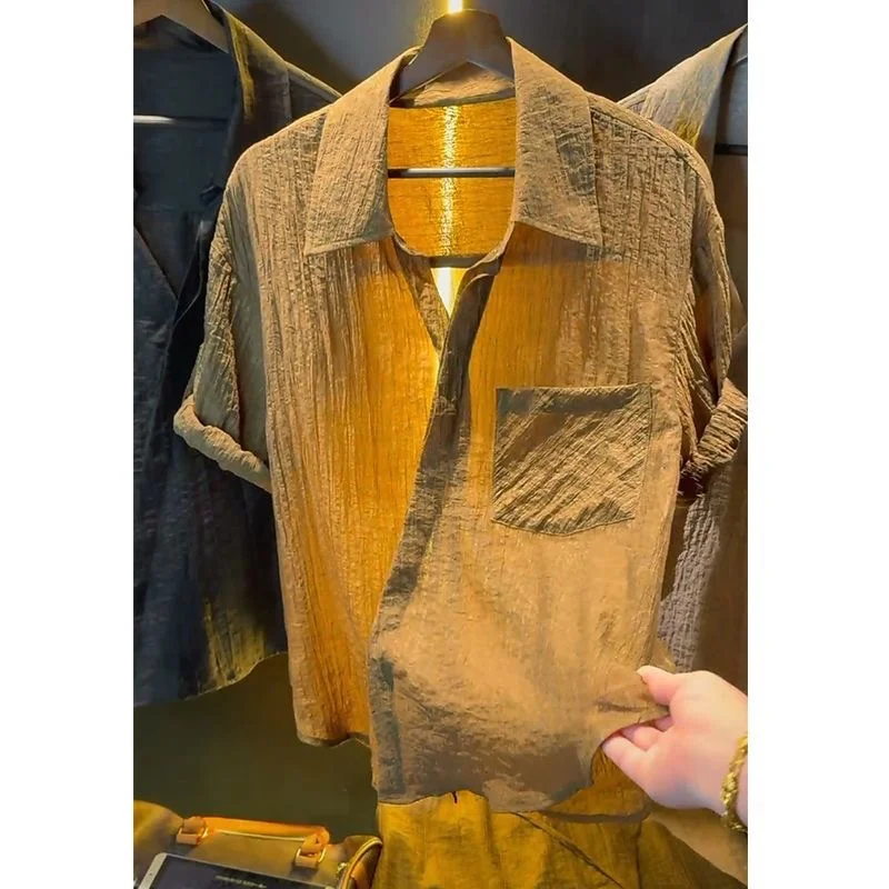 

Плиссированная повседневная мужская сумка f Sve Irt Summer Trendy Loose Fit из полиэстера Fiber Faion Urban Sle ort Sve But...