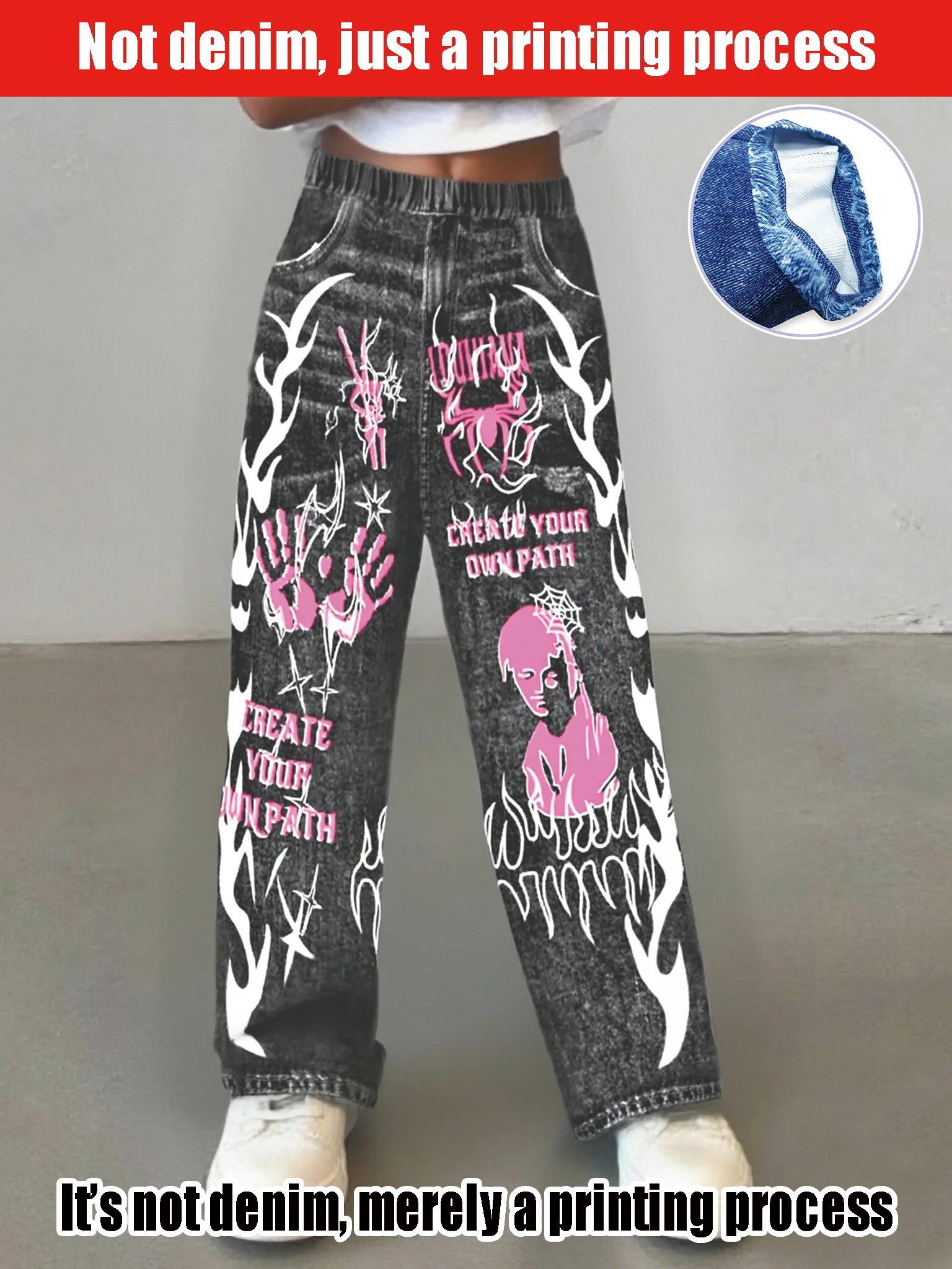 

Girls' Trendy Street Style Graffiti Print Faux Jeans - Fashionable And Stylish Denim for Young Women