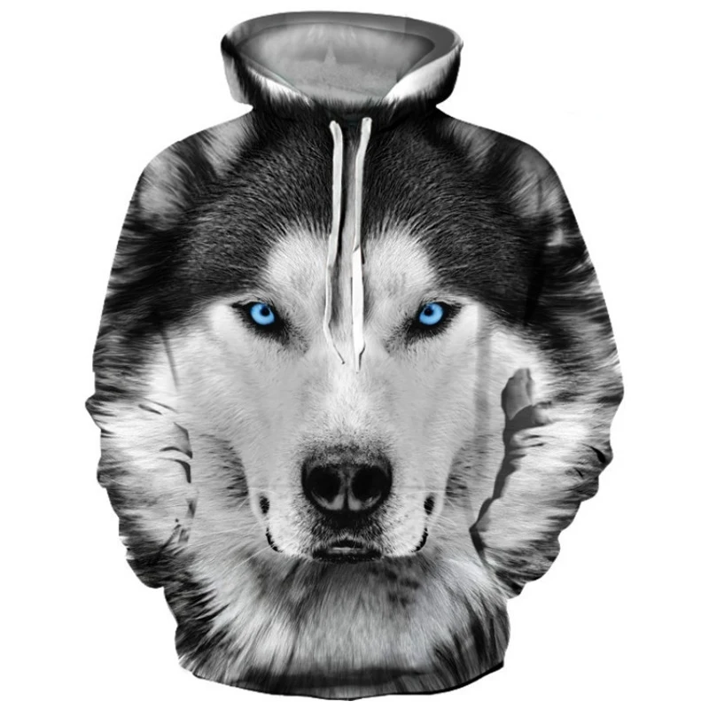 2024 Autumn Winter Men\'s Fashion 3D Animal Sweatshirts Women Hoodies Printed Ferocious Wolf Head Hooded Stylish Top Plus Size