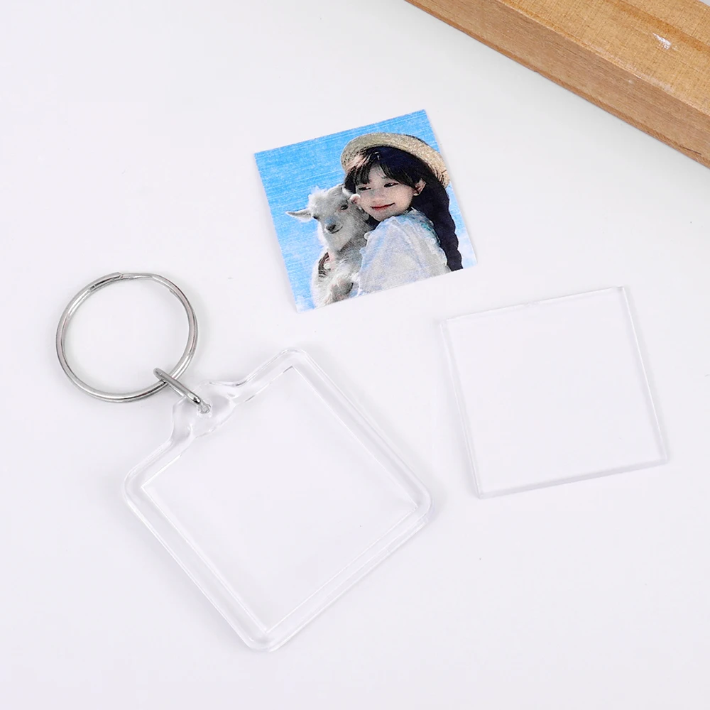 10Pcs Blank Acrylic Picture Keychain DIY Clear Insert Photo Split Key Ring Frame Key Chains Couple Anniversary Graduation Gift