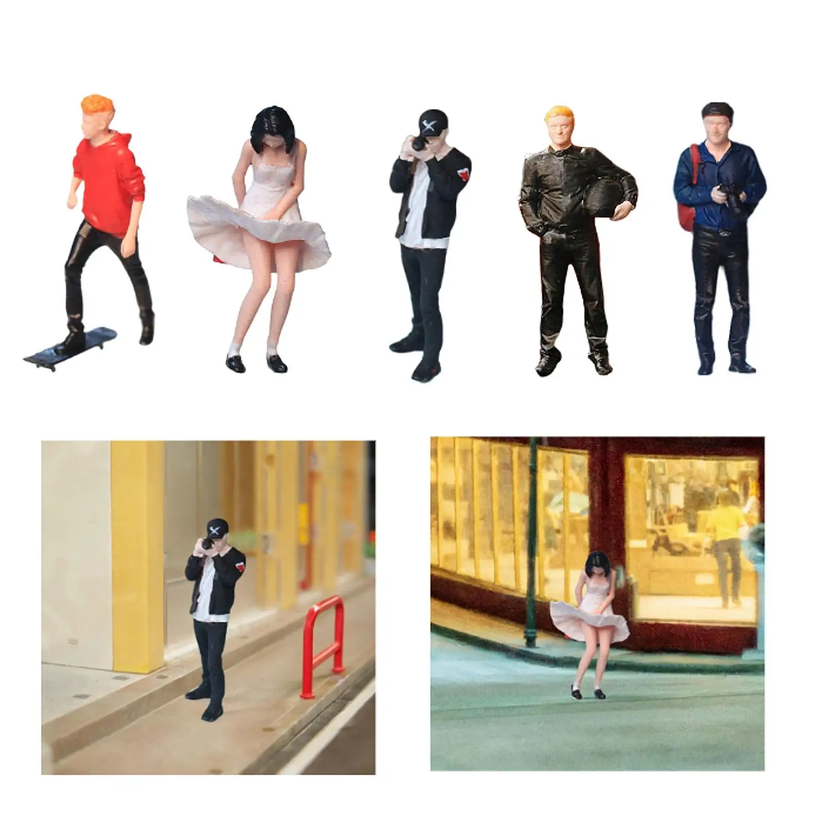 Figura elegante Diorama a escala 1/64, modelo de personas callejeras, juguete de paisaje de resina, diseño de estatuilla en miniatura pintada para regalo de cumpleaños