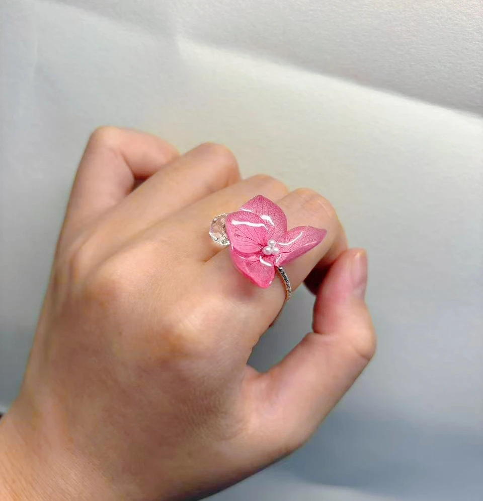 GXGlint Pink Flower Pressed Rings Natural Flower Crystal Rings Handmaking Epoxy Resin Dried Floral Daily Jewelry Gift wholesale view 5