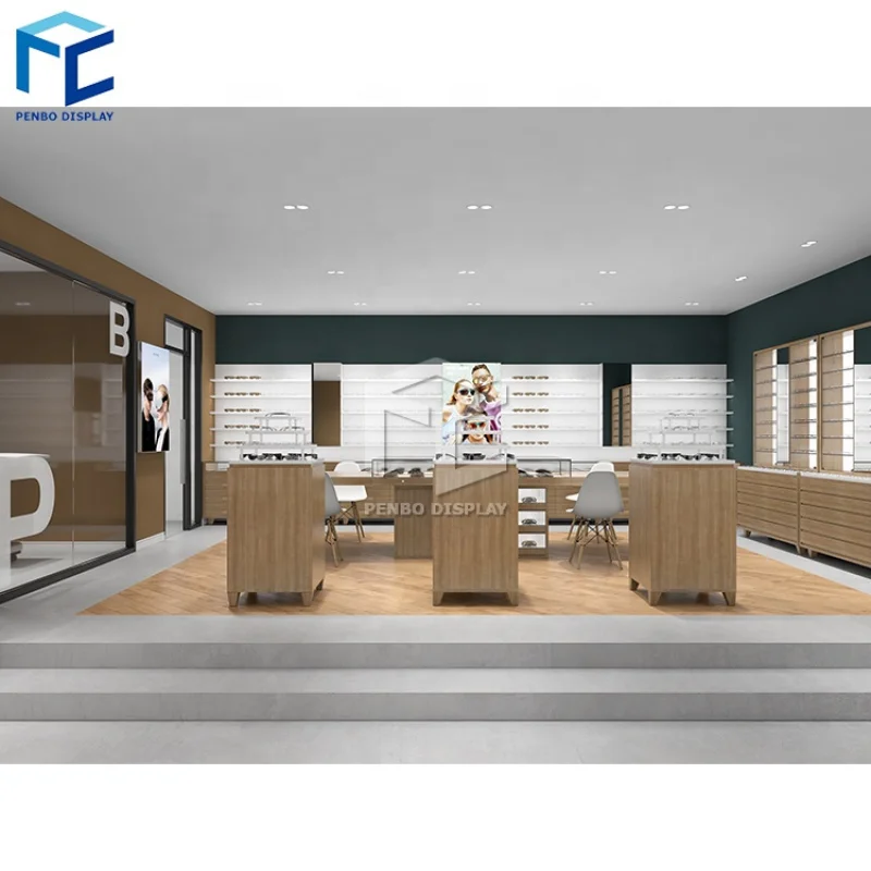 2025customized. fashion white sunglasses store furniture Glass eyewear display showcase customized optical shop interior design