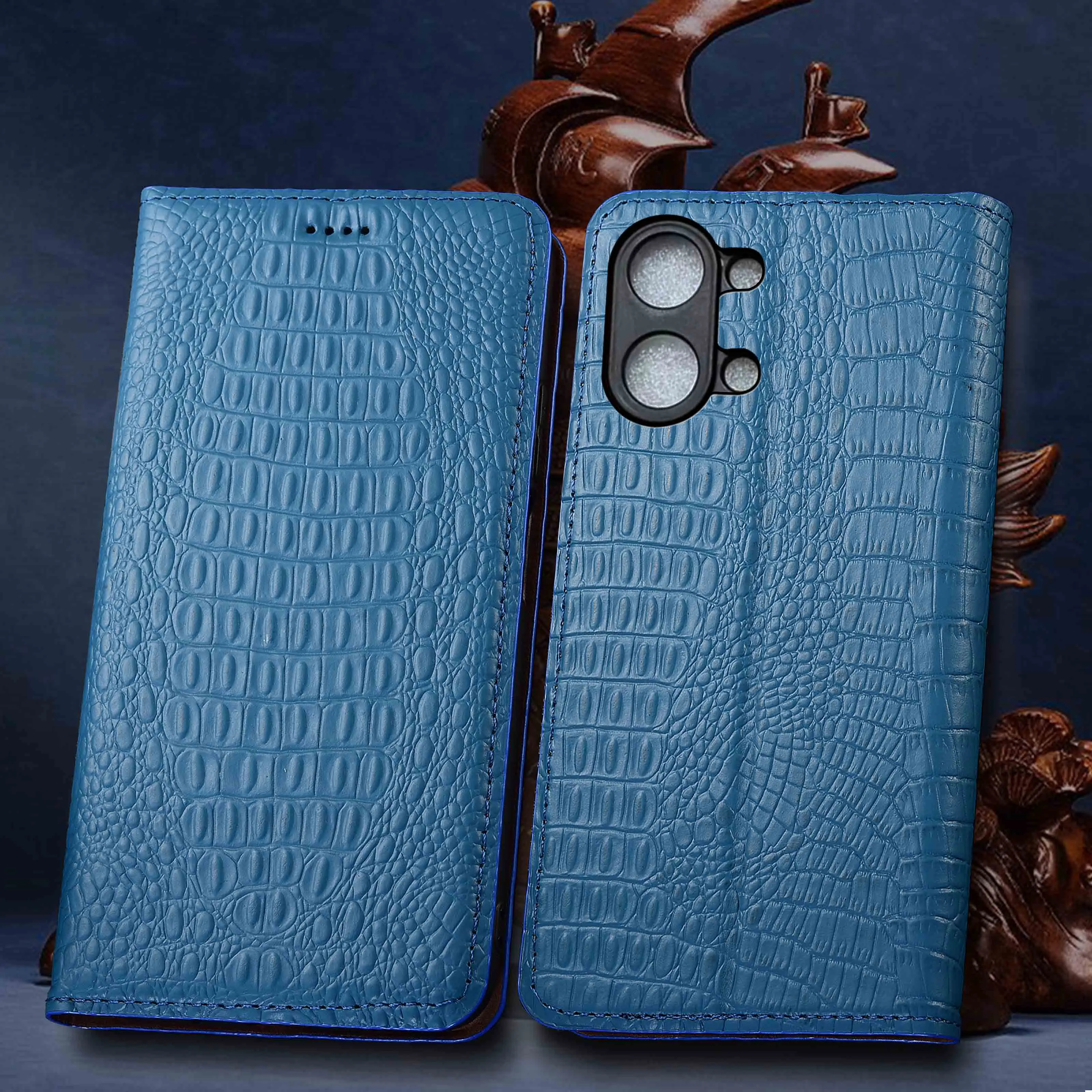 

For Xiaomi Poco X3 X4 X5 X6 X7 X8 Pro NFC GT Neo Max 5G Crocodile Back Pattern Of Genuine Leather Flip Phone Cover Case Cowhide