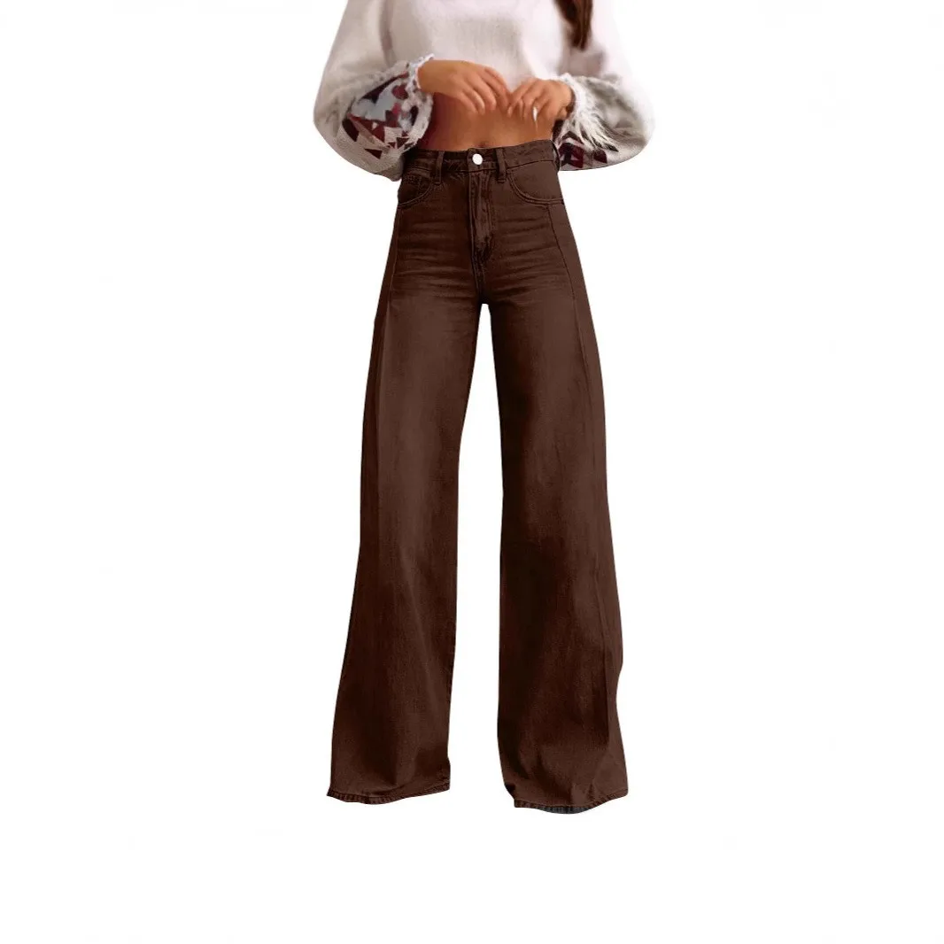 Women's Baggy High Waist Wide Leg Full Length Loose Fit Stone Washed Cotton Jeans for Women Casual Straight Cut Distressed Wash