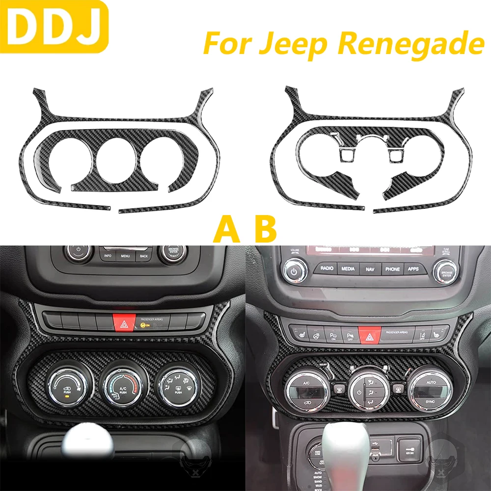 

For Jeep Renegade 2014-2023 Real Carbon Fiber Central Control Air Conditioning AC Panel Cover Trim Set Car Accessories Sticker