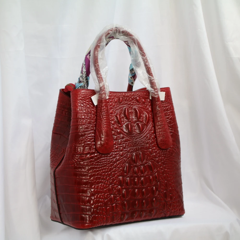 Fashion Retro Luxury Crocodile Pattern Genuine Leather Women Bag\Handbag Unique Real Leather Lady Tote Shoulder Crossbody Bag