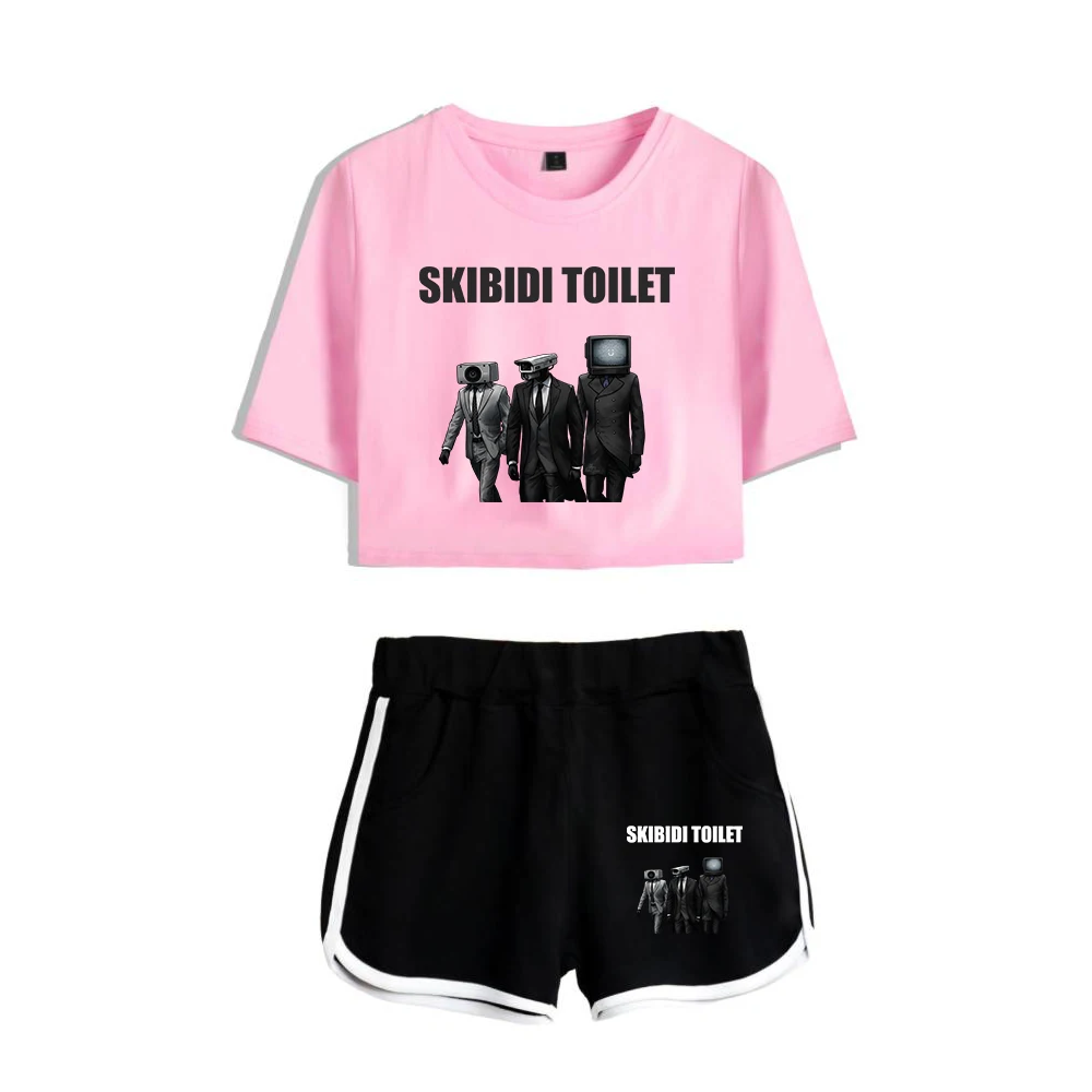 

Skibidi Toilet Printed Two Piece Set Short Sleeve Crop Top + Shorts Sweat Suits Women Tracksuit Two Piece Outfits Girl Sets