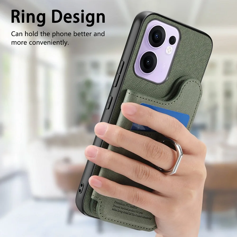 Luksusowe etui skórzane z ochroną RFID, portfel na karty, tylna obudowa do OPPO Reno 16 15 14 13 FS Reno13 F Reno 15 Pro 15A 16F 13A 14F 15F, z pierścieniem — zdjęcie produktu 3