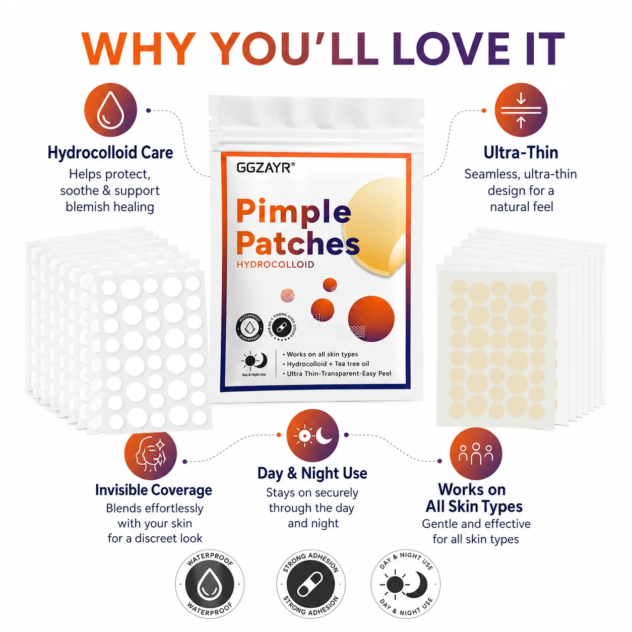 288/576 Pcs Hydrocolloid Pimple Patches, Invisible & Natural Dot Stickers for Acne, Day & Night Use, Easy Carry