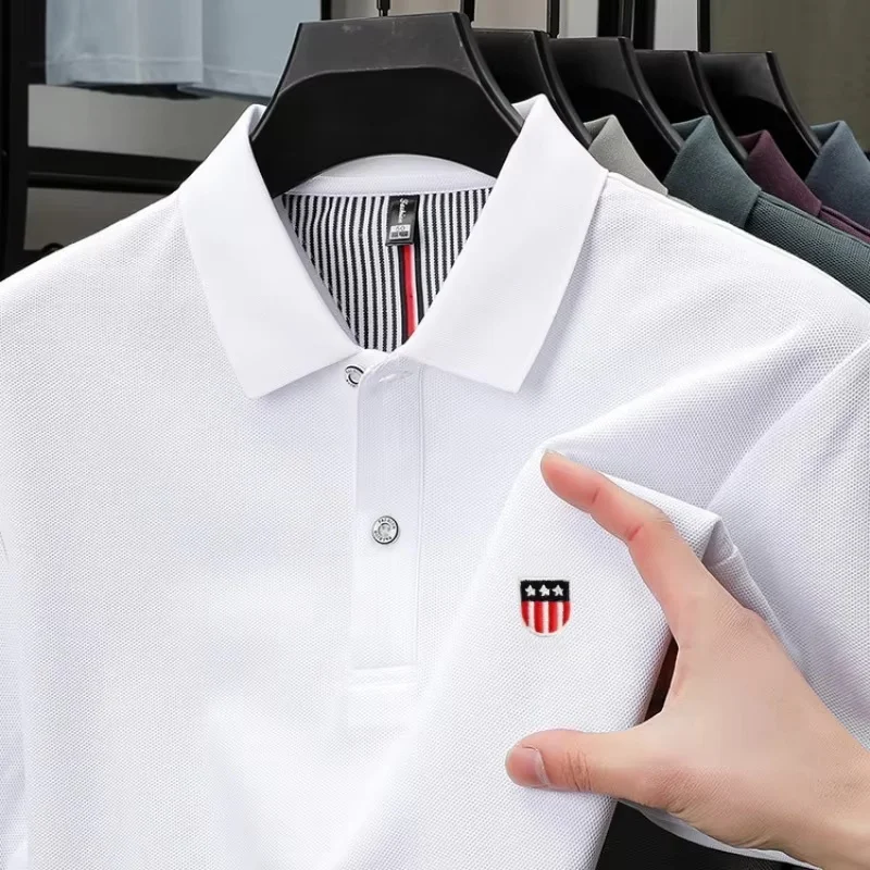 100% Reine Baumwolle Hochwertige Marken-Herren-Kurzarm-Poloshirts Sommer Mode Luxus Flaggen-Stickerei Boutique Golf Freizeit T-Shirt