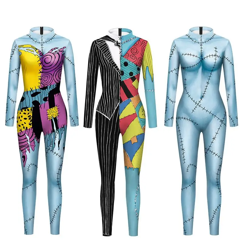 Kleur Cosplayer Sally Suit Meid Cosplay Kostuum Halloween Bodysuit Spandex Jumpsuit Carnaval Leggings Dag Van De Dode Jurk