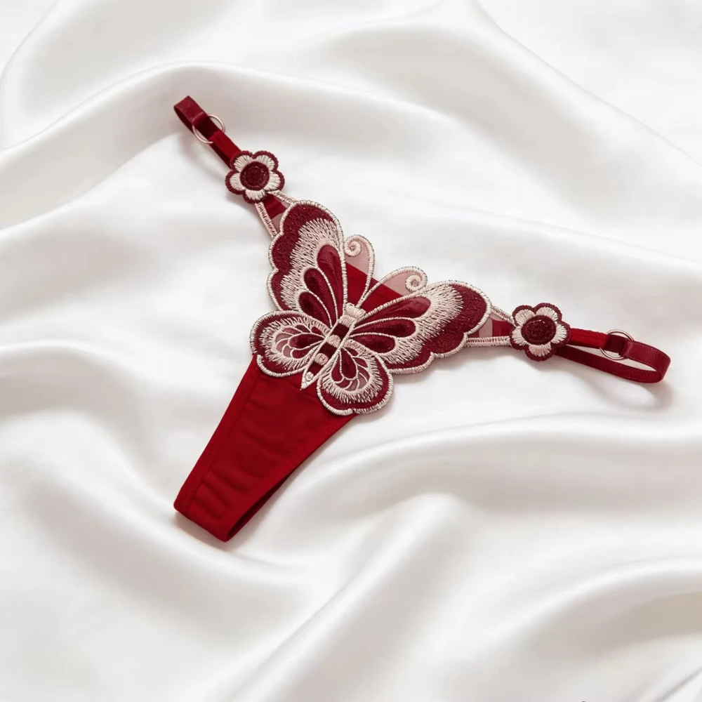 Women's Thong Fashion Sexy Lace Butterfly Embroidery Panties Translucent Breathable The Belt Can Be Freely Adjusted Comfortable view 2