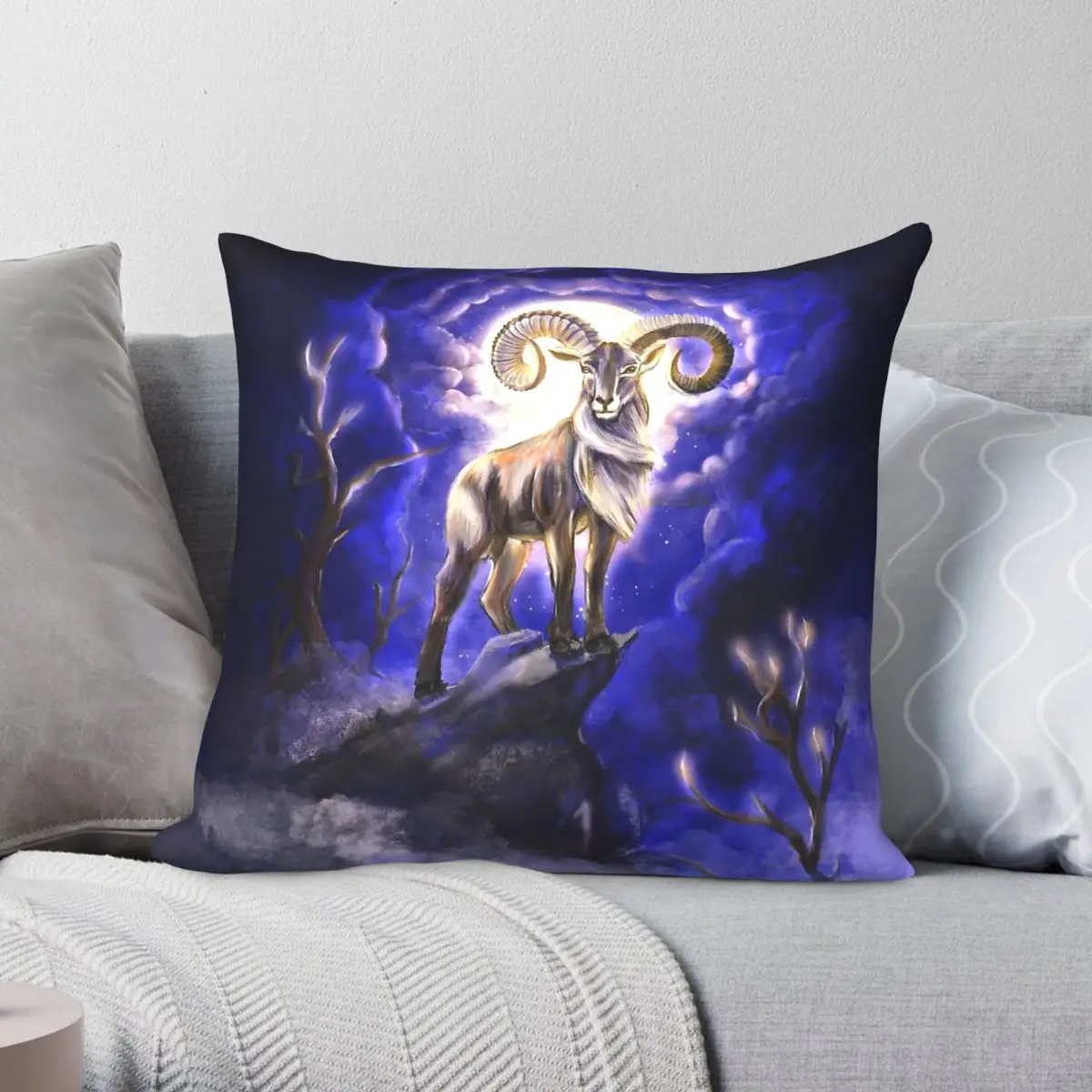 Aries Astrology Zodiac Square Pillowcase Polyester Linen Velvet Pattern Zip Decor Throw Pillow Case Room Cushion Cover 18
