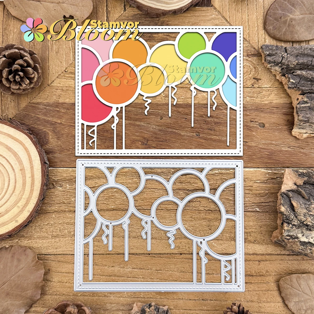 Original schöne Geburtstagsballons mit quadratischem Rahmen, Metall-Stanzformen, Scrapbooking, dekorative Prägung