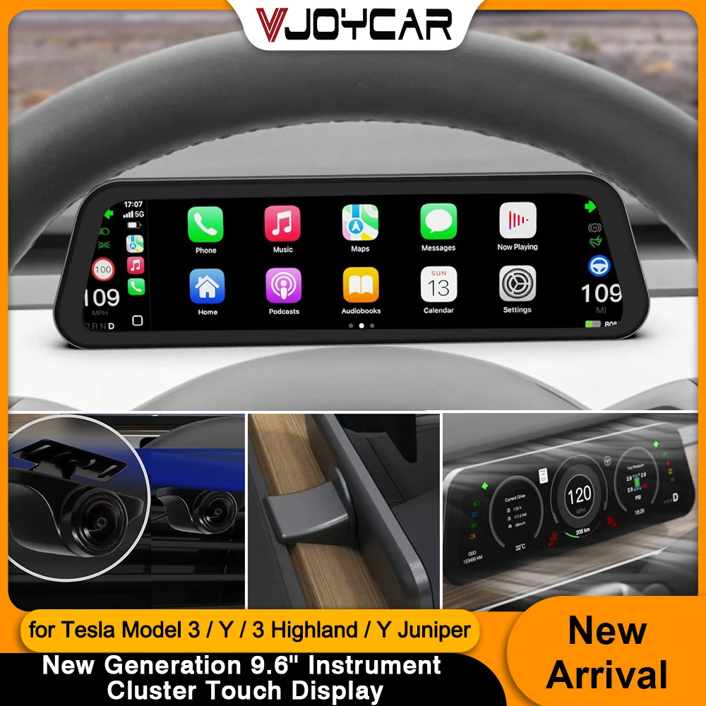Обновление Vjoycar OTA, 9,6-дюймовый инструмент для Tesla Model 3 Y 3, Highland Y Juniper, поддержка Carplay Android, напоминание о слепой пятне