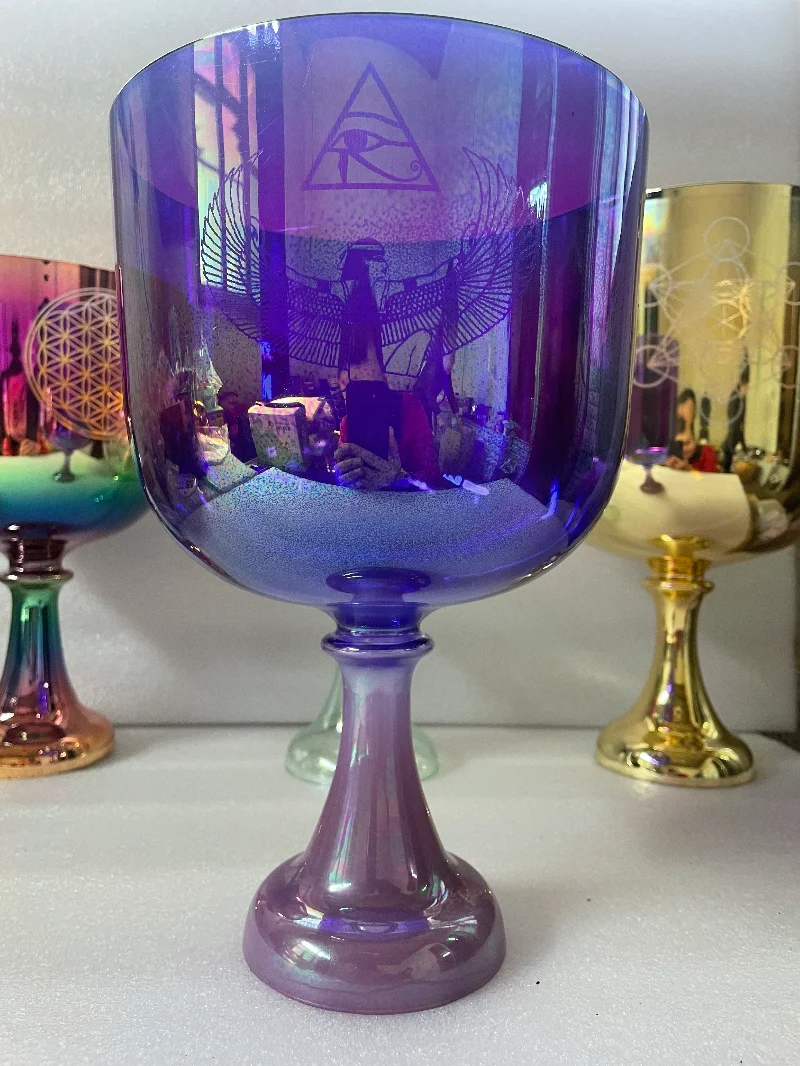 

Crystal singing chalice cosmic mixed colors purple and blue 3rd octave A note third eye chakra 432Hz for sound theraphy.