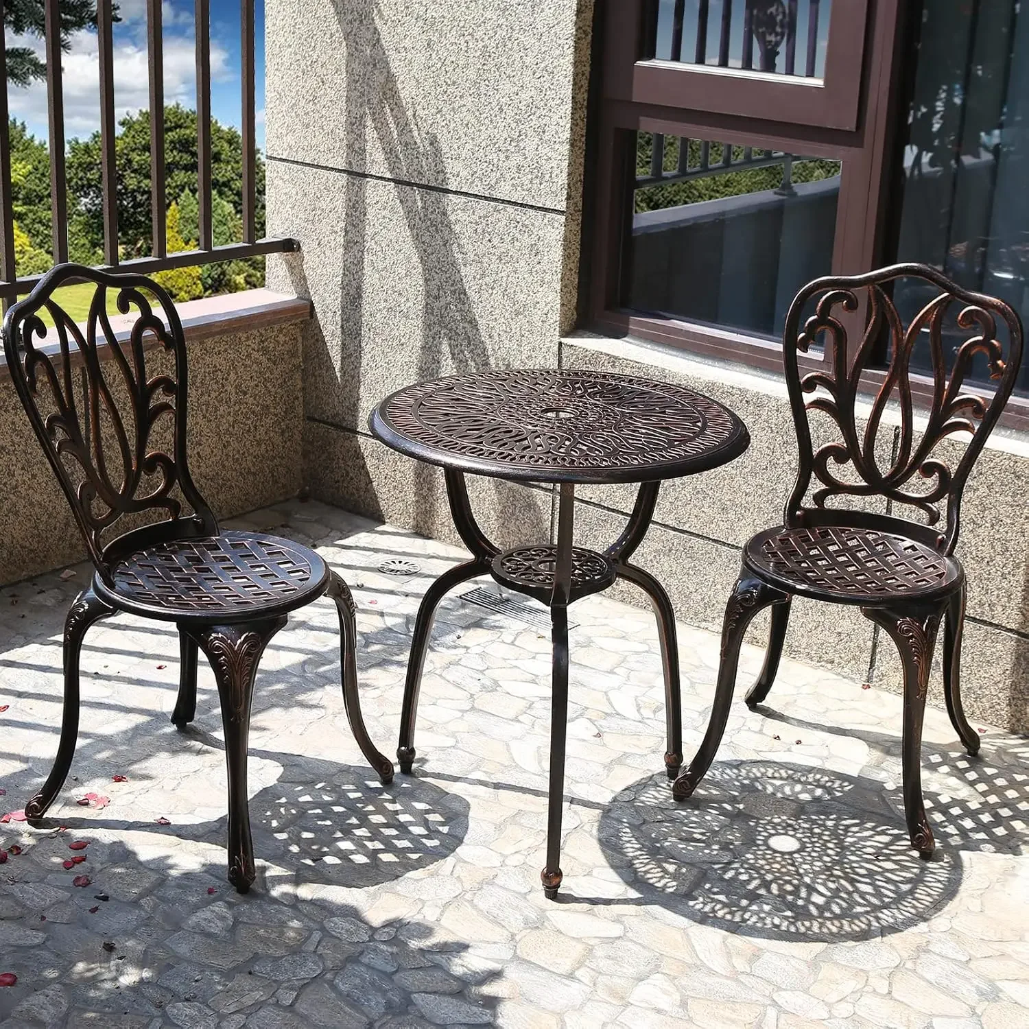 

3 Piece Bistro Set,Outdoor Patio Set,Anti-Rust Cast Aluminum Bistro Table Set for Park Yard Front Porch Furniture