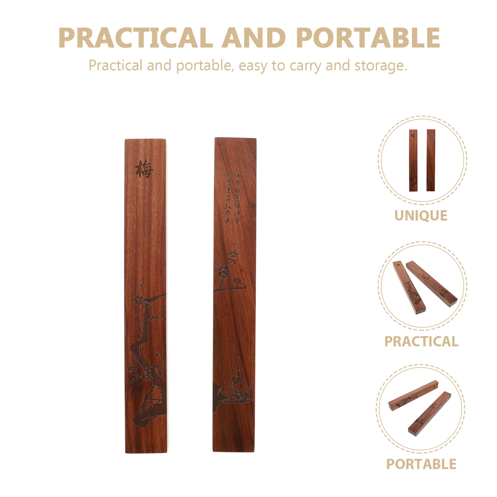 

2pcs Chinese Four Precious Articles Wood Paperweights Office Home Art Supplies Calligraphy Stationery Decor Gift For Students