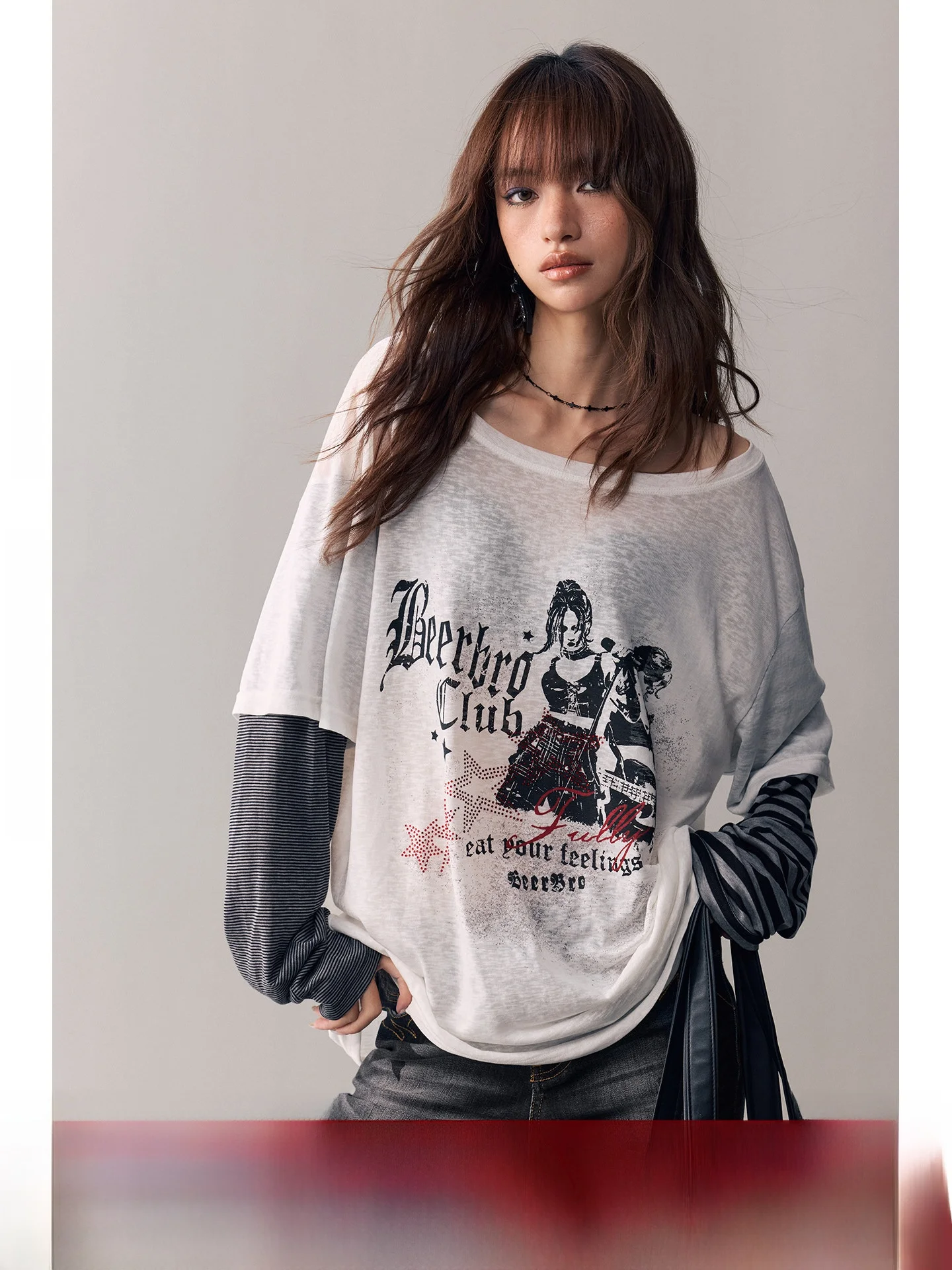 

BeerBro Vintage Sound Wave Women's Lightweight Breathable Long Sve T-irt Cool Feeling Lyocell Fiber Spring Season