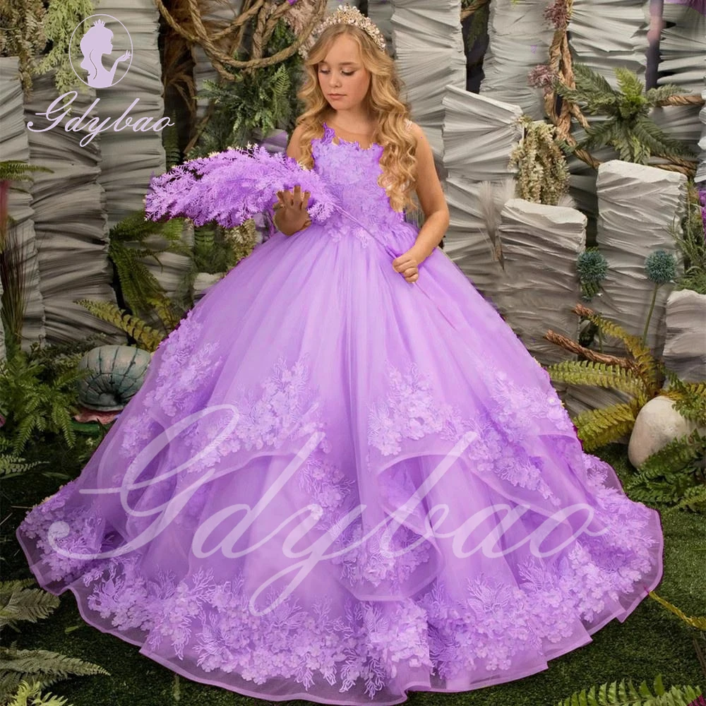 Abito da ragazza di fiore in tulle verde per matrimonio con applicazioni gonfie senza maniche, compleanno, festa per bambini, principessa, abito da ballo per prima comunione