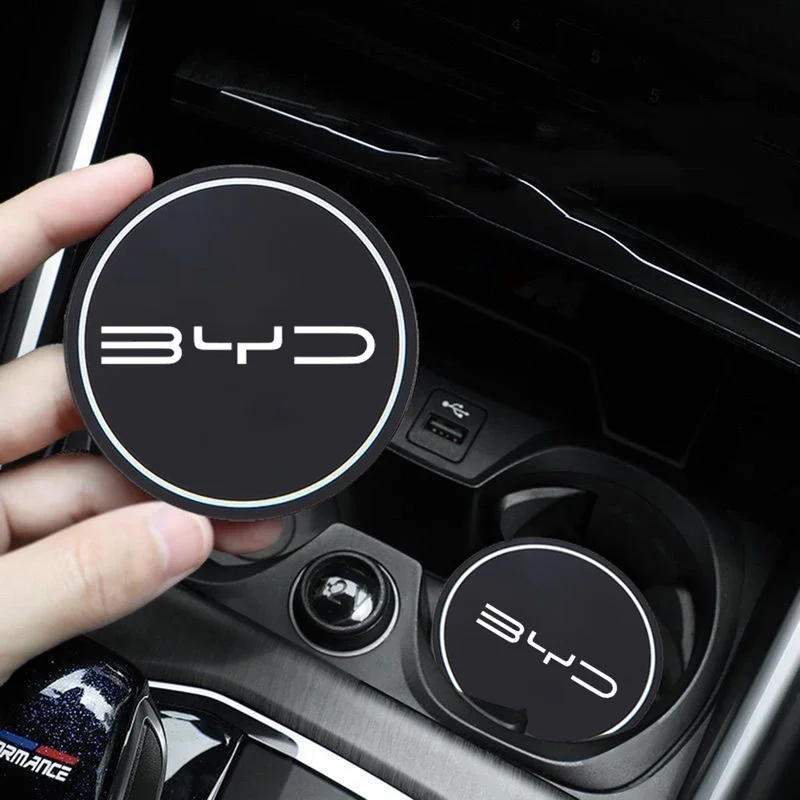 

2PCs car cup holder Mat leather water coaster decoration for BYD Tang F3 E6 Atto yuan plus song F0 G3 i3 EA1 G6 Pro