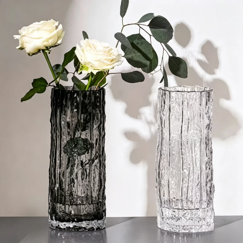 Nordic Glacier Texture Glass Flowers Vase Hydroponic Flower Arrangement Decoration Modern Living Room Table Centerpiece Decor