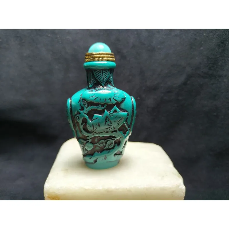 Antique-Style Turquoise Double-Sided Snuff Bottle Hand-Held Item, Various Designs Available