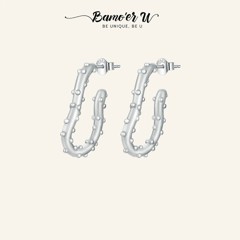 

BAMOER U 925 Sterling Silver Geometric Design Stud Earrings Fine Hypoallergenic Jewelry Statement Ear Studs Female Party Gift