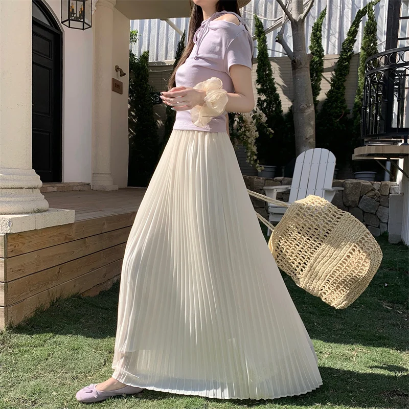 

Женская длинная плиссированная юбка из шифона, базовая модель, плиссе-гармошка, миди, винтажный стиль, тонкая, из полиэстера