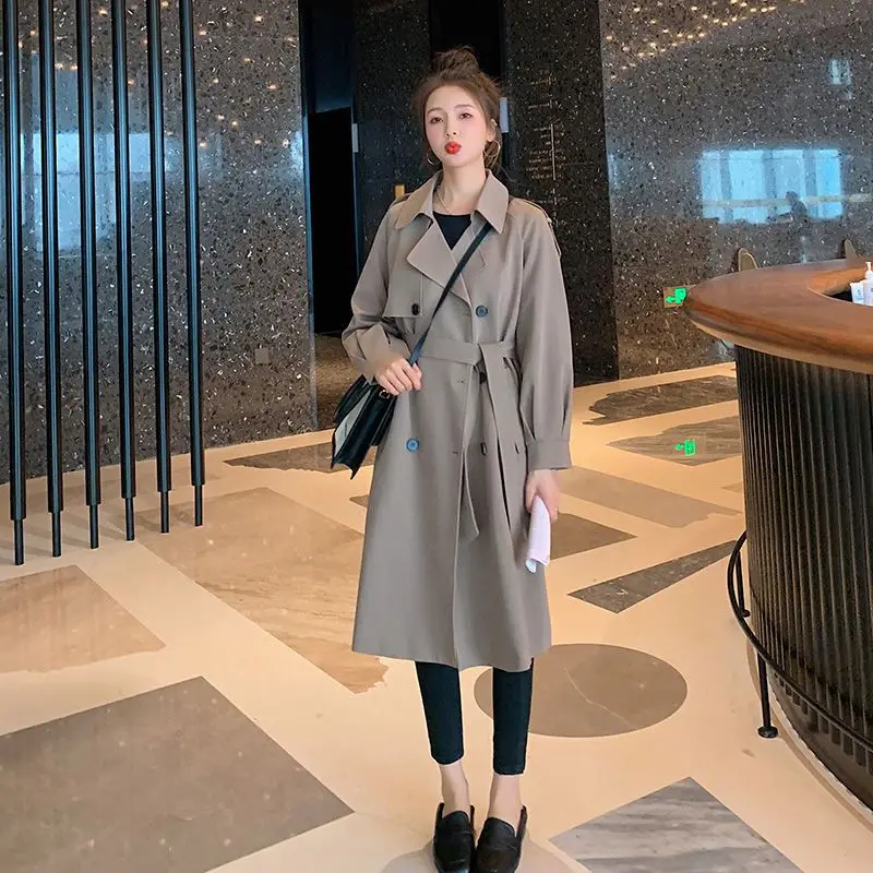 

Fashion Trench Women High Street Button Cardigan Elegant All-match Tops Spring Autumn Solid Color Turn-down Collar Long Sleeve