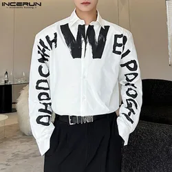 Handsome Well Fitting Tops INCERUN 2024 Men's Fashion English Letter Pattern Shirts Casual Clubwear Hot Sale Long Sleeved Blouse