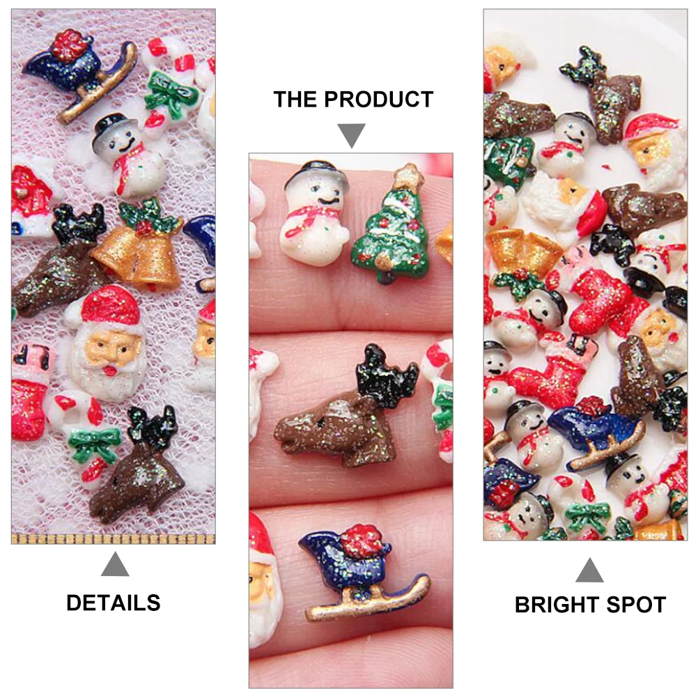 50 sztuk świąteczne Mini akcesoria do paznokci 3d Charms Xmas Phone Craft Flatback Decor Manicure naklejki z żywicy Case