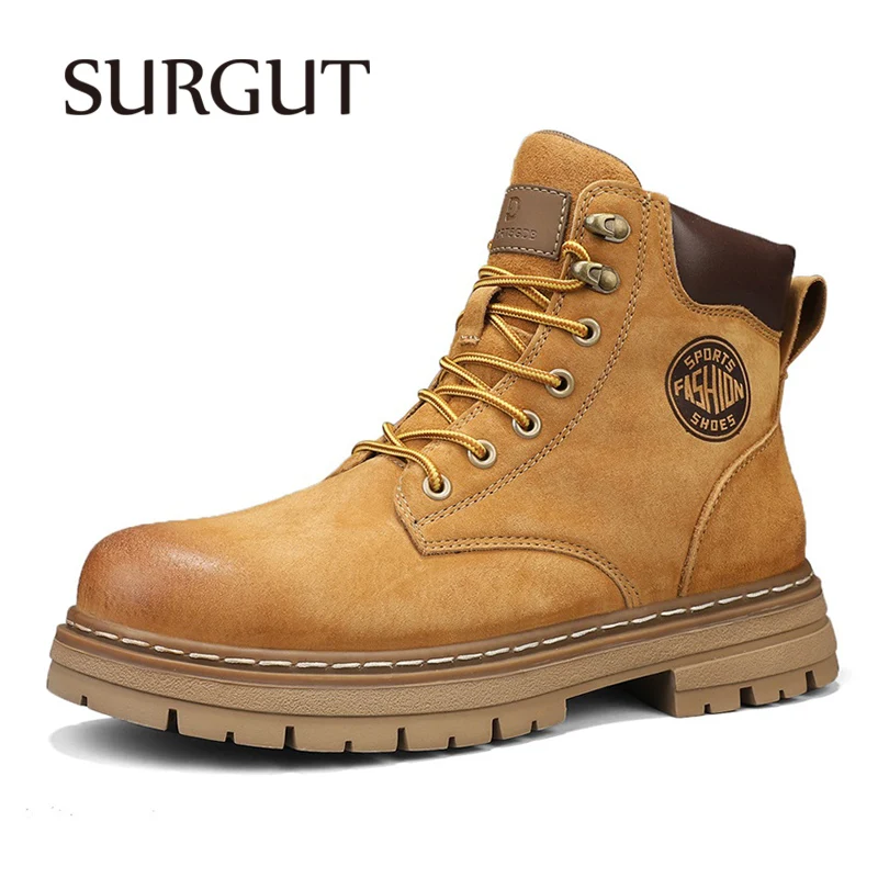 SURGUT мужские ботинки ручной работы, модные новые всесезонные ботильоны из натуральной кожи на шнуровке, удобные нескользящие парные ботильоны SURGUT мужские ботинки ручной работы, модные новые всесезонные ботильоны из натуральной кожи на шнуровке, удобные нескользящие парные ботильоны