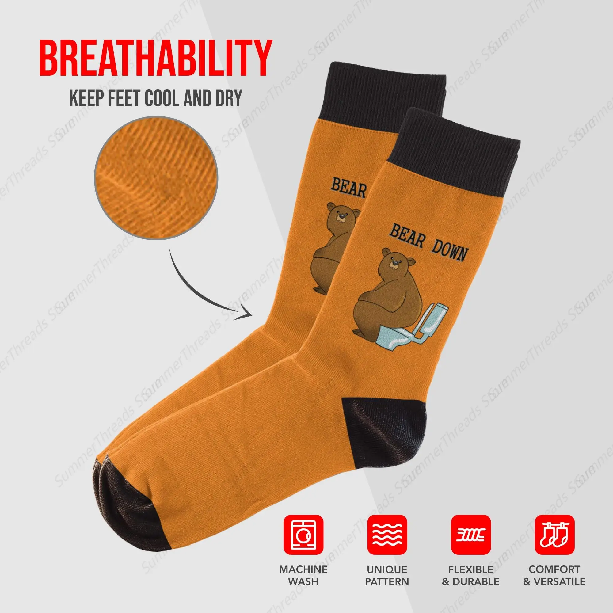 Bear Down Socks - Funny Novelty Unisex Sock Set, Woven Art, Fun Unique Patterns And Designs