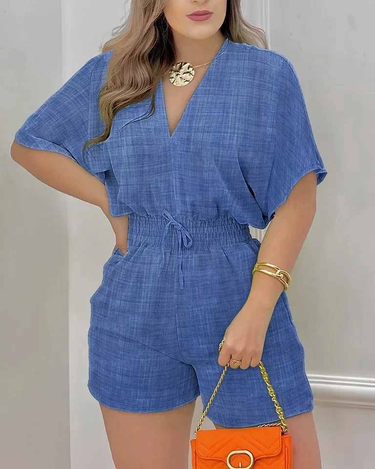 

2025 Summer Women Jumpsuits Elegant Women's Short-sleeved Jumpsuits Loose Casual Printed Commuting Team Building Style Jumpsuits