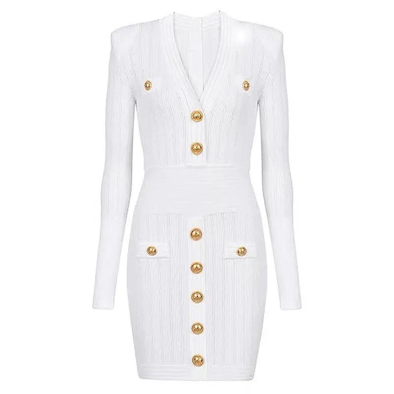

High Quality Fashionable Knitted Fabric V-Neck Slimming Long Sleeve Short Dress Elegant Style Zipper Closure Bodycon Dress