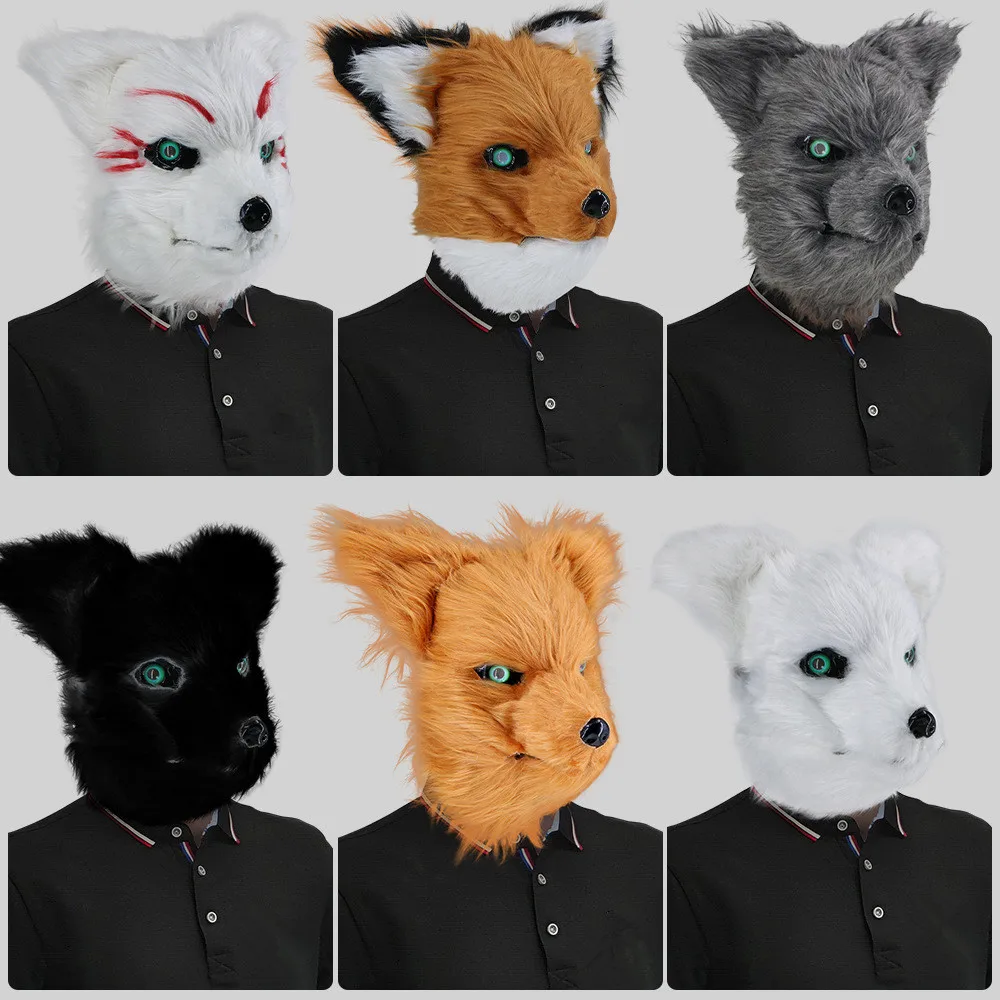 Tier-Wolfmasken Gesichtsmasken aus Kunstfell Hund Fuchs Halloween Cosplay Kostüm Maskerade – Detail 9