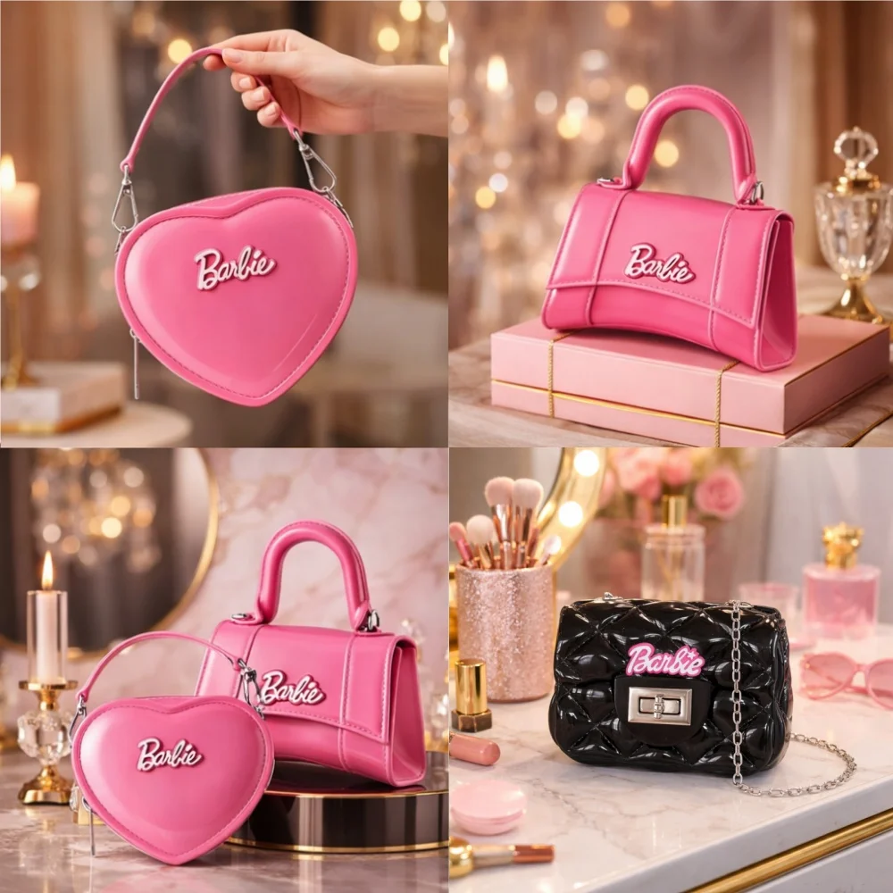Borsa Barbie Rosa Piccola 2-in-1 con Tracolla a Catena e Manico Superiore, Portamonete, Mini Borsa Portatile per Trucco, Regalo di San Valentino per Ragazze