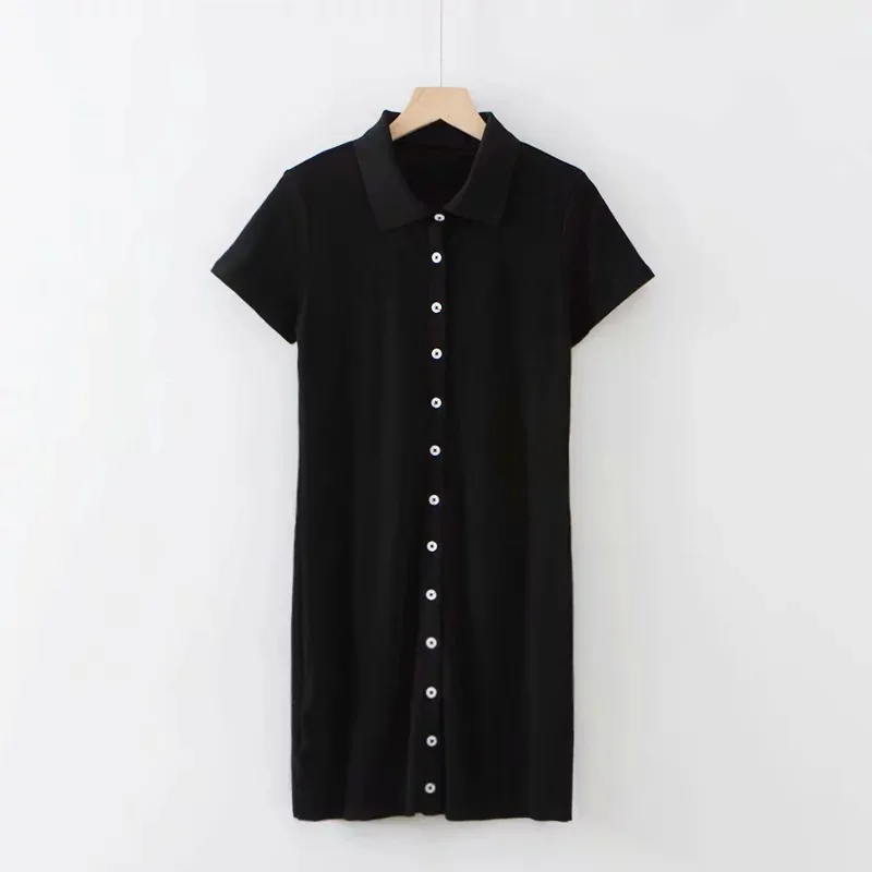 Vestido camisero recto de un solo pecho adelgazante a la moda europea y americana para mujer