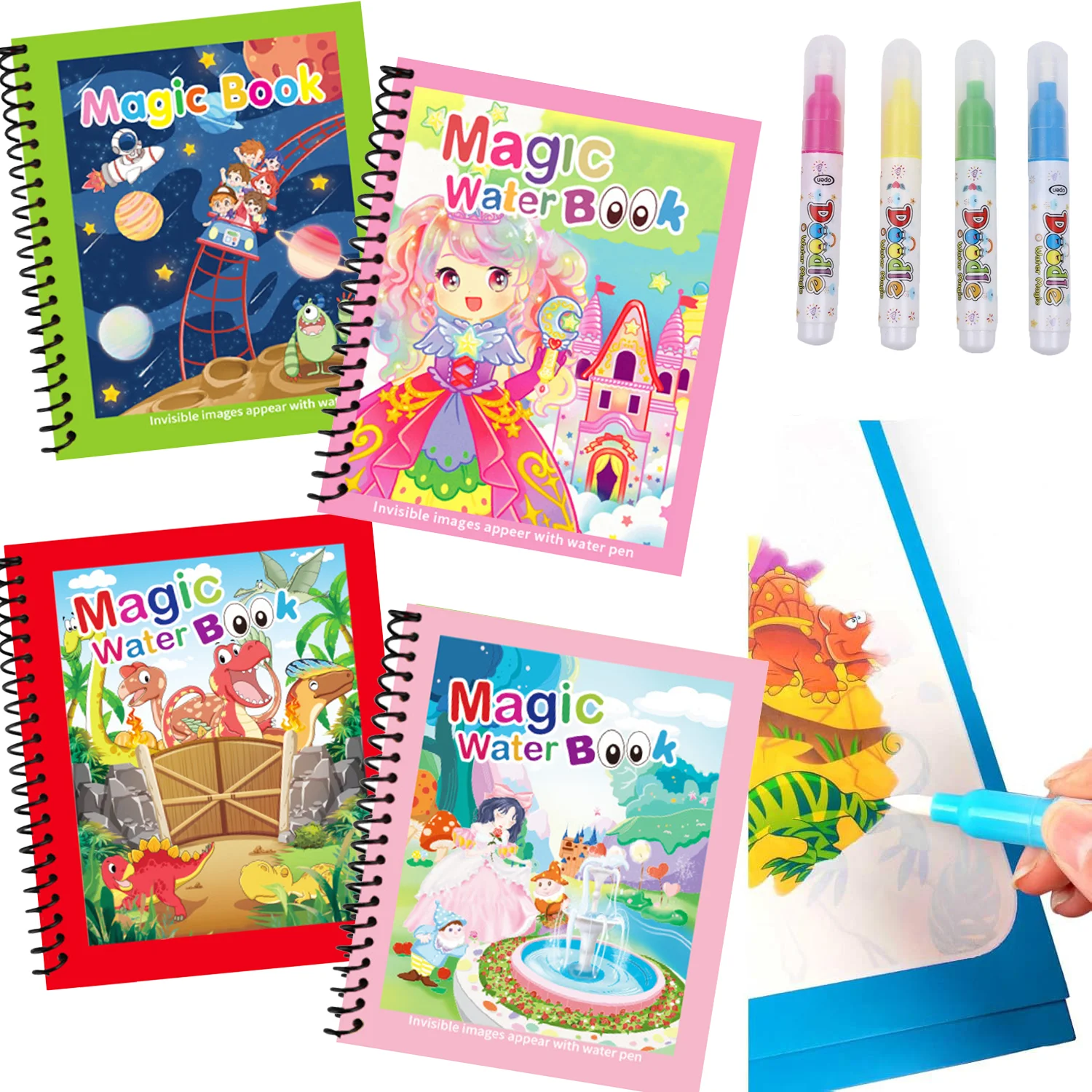 NUEVO Libro de Pintura de Dibujos Animados de Animales para Niños, Libro Mágico de Agua con Bolígrafo de Agua para Niños, Regalo de Cumpleaños, Navidad, Año Nuevo para Niños