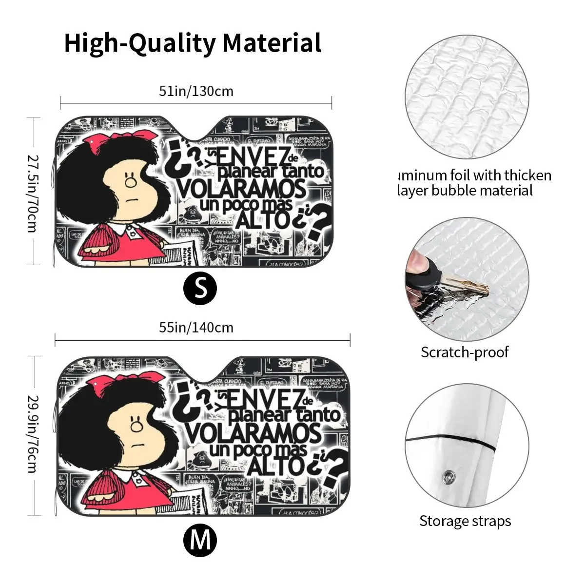 Cute Mafalda Foldable Windshield Sunshade 70x130cm Anime Cartoon Foils Sun Visor Sun Shade Protect