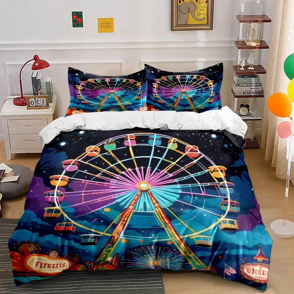 Colorful Ferris Wheel Art Set Soft Comfortable Duvet Cover Bedding Set Included 1*Duvet Cover & 2*Pillowcases, gift